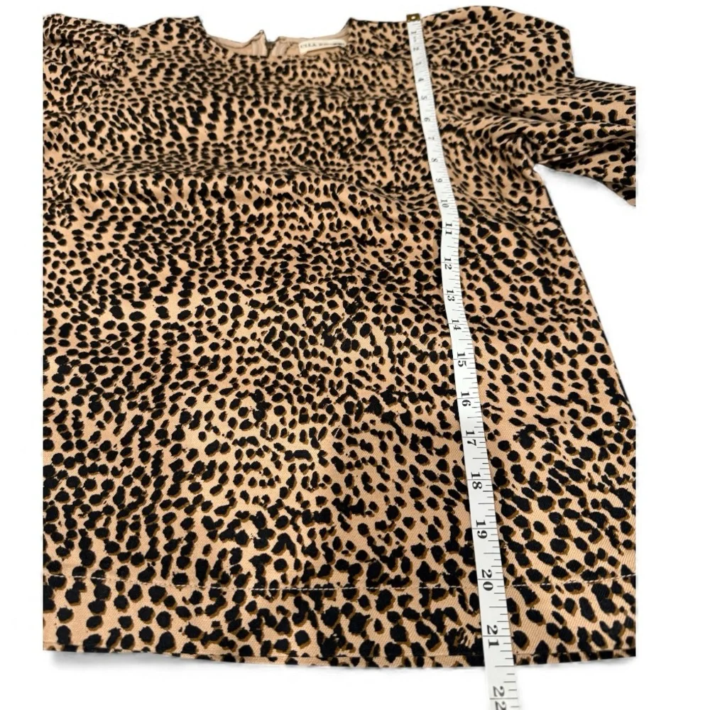 Ulla Johnson Leopard Print Long Puff Sleeve‎ Women's Thick Denim Blouse Top Sz 2